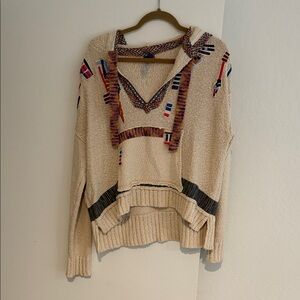 Pilcro Cream V-Neck Sweater with Multicolor Details